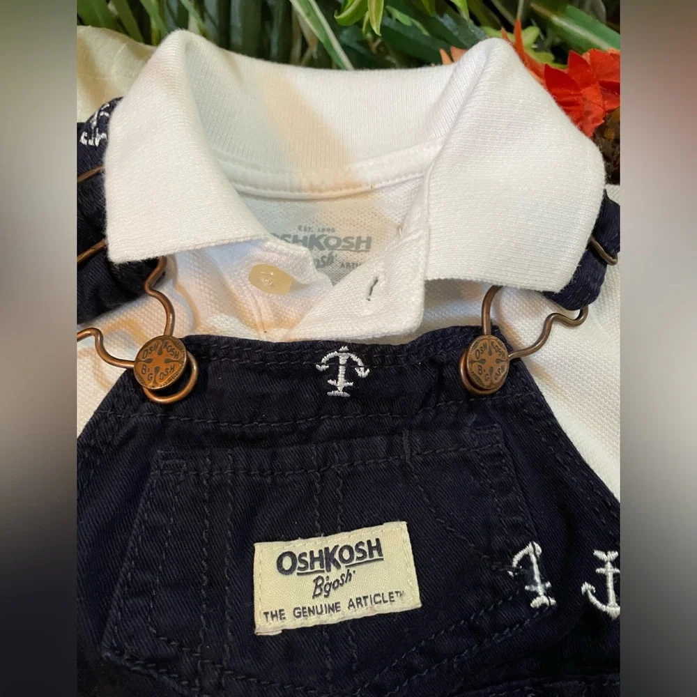 Nautical OSHKOSH 2pc Jumper Navy w WHT onesie Sz: 6M💙Here’s Mr Handsome NEW
